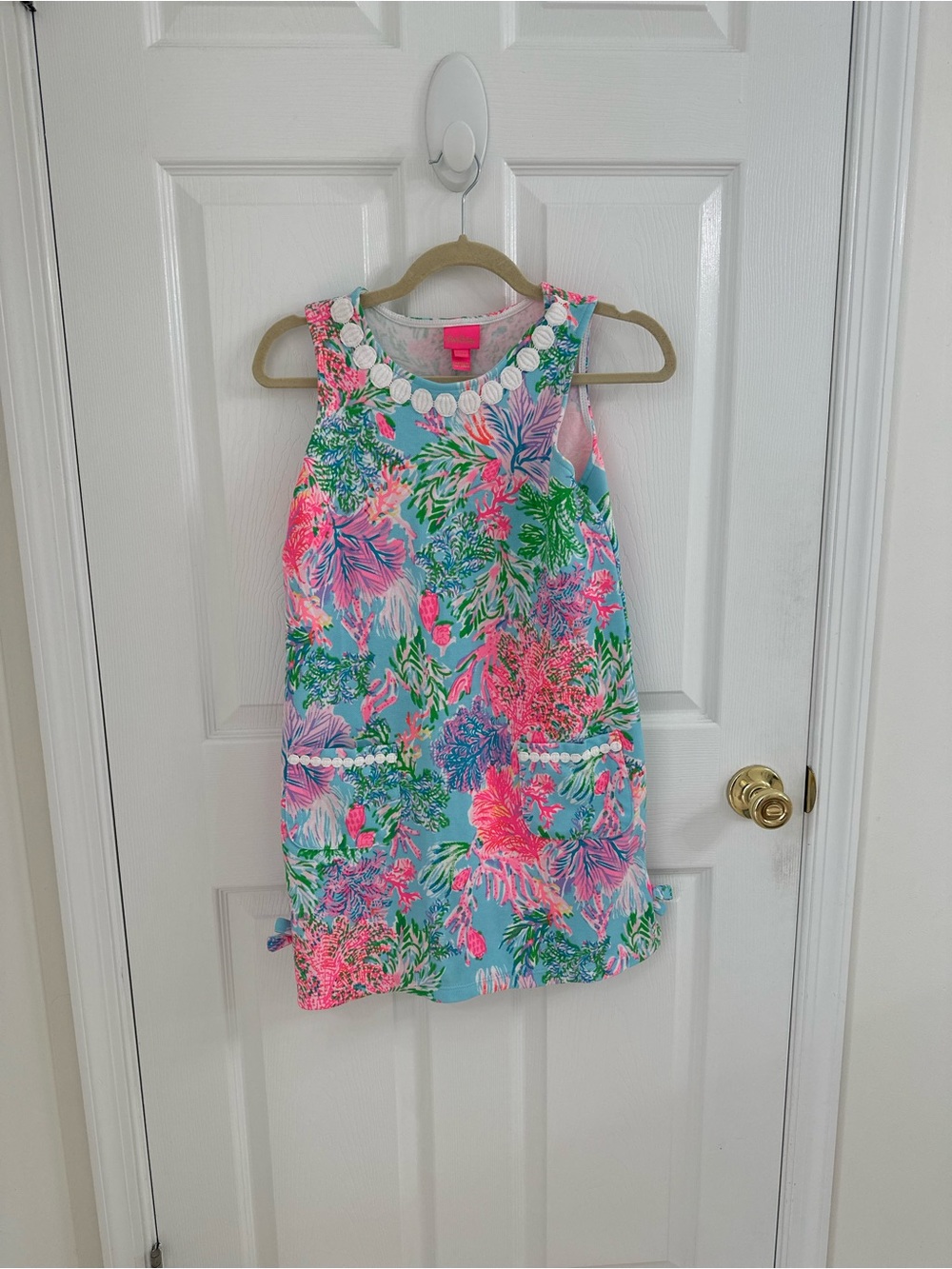 Lilly Pulitzer Shift Dress with Aqua & Coral Print Trim